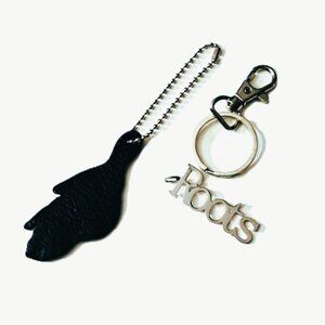 Roots Beaver Bag Charm with Extra Custom Made Metal Cutout Roots and Keyring